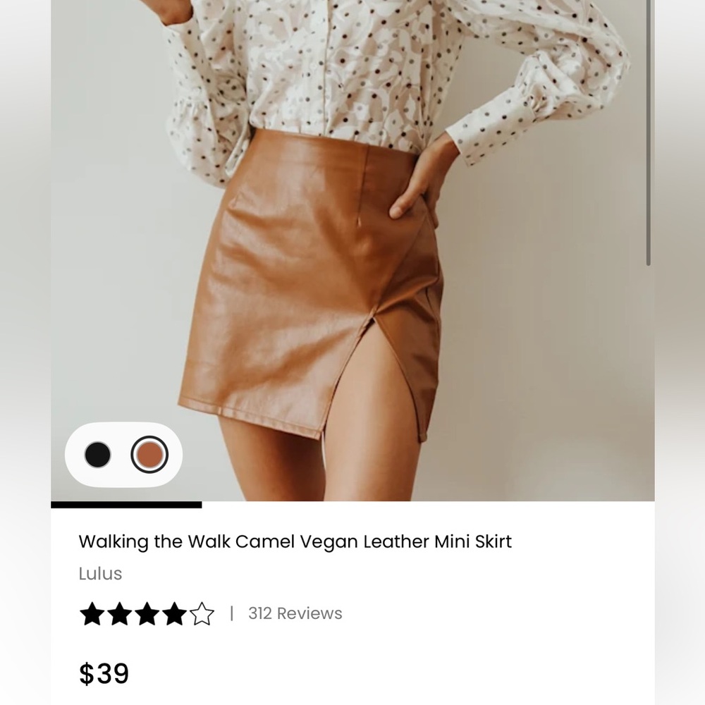 Lulu's Camel Vegan Leather Mini Skirt with Side Slit